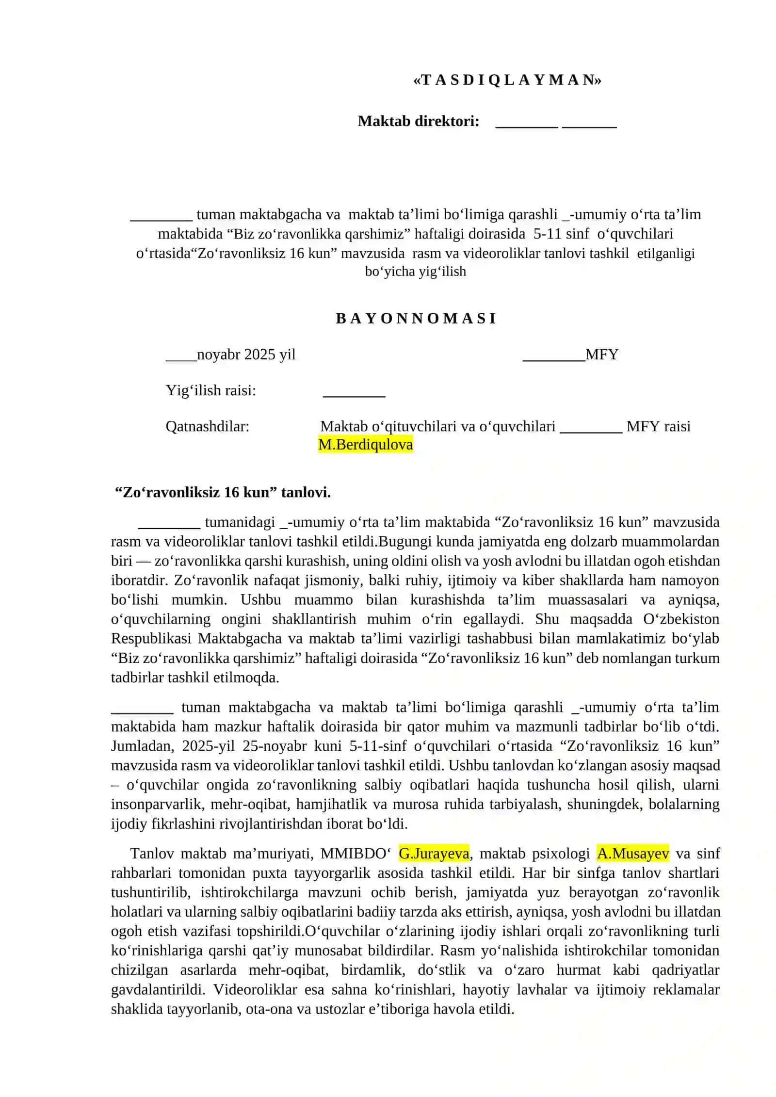 "Bulling nima?" mavzusida suhbat 3
