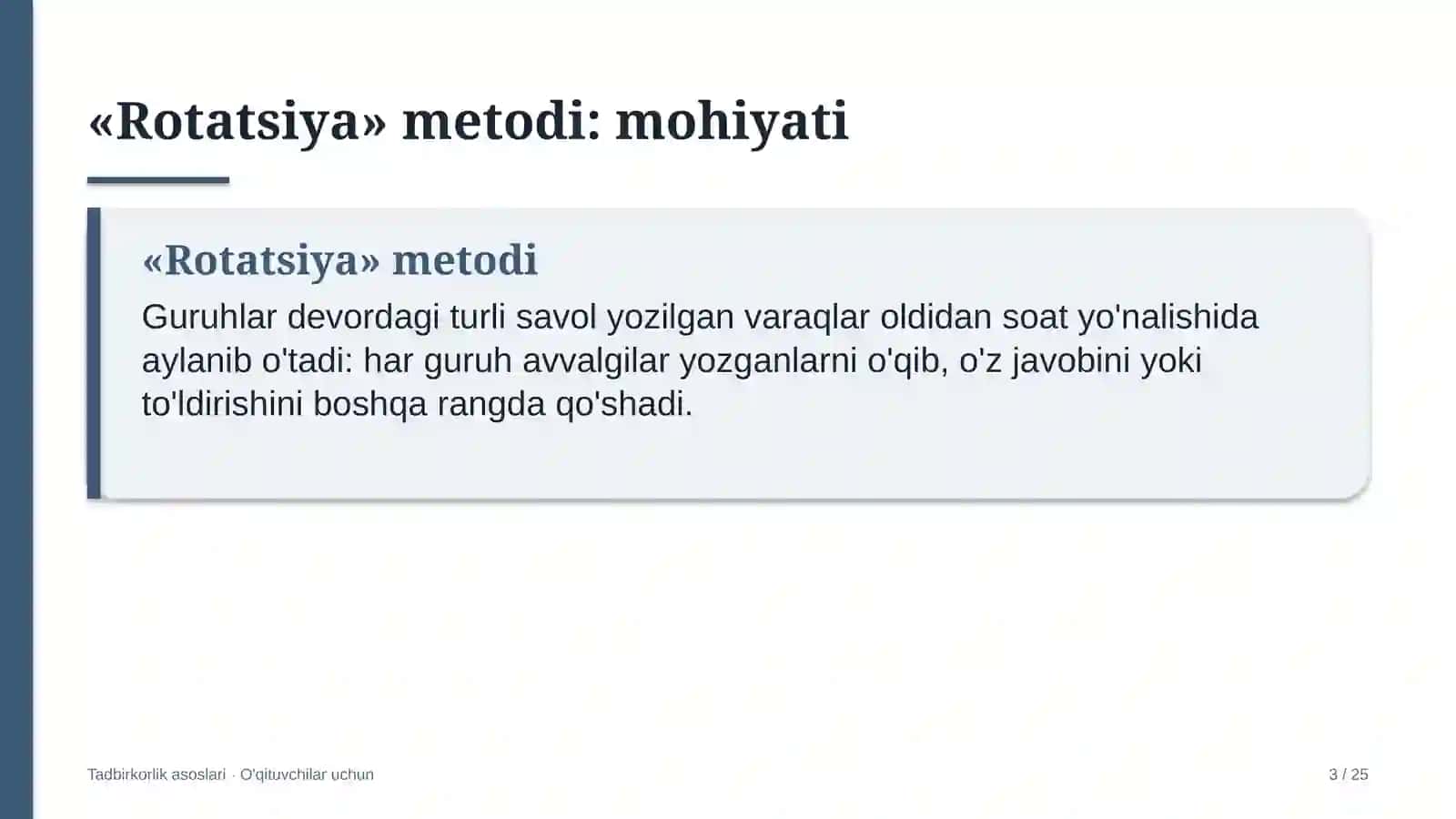 tadbirkorlik asoslari darslarida rotatsiya metodidan foydalanish 1396 3