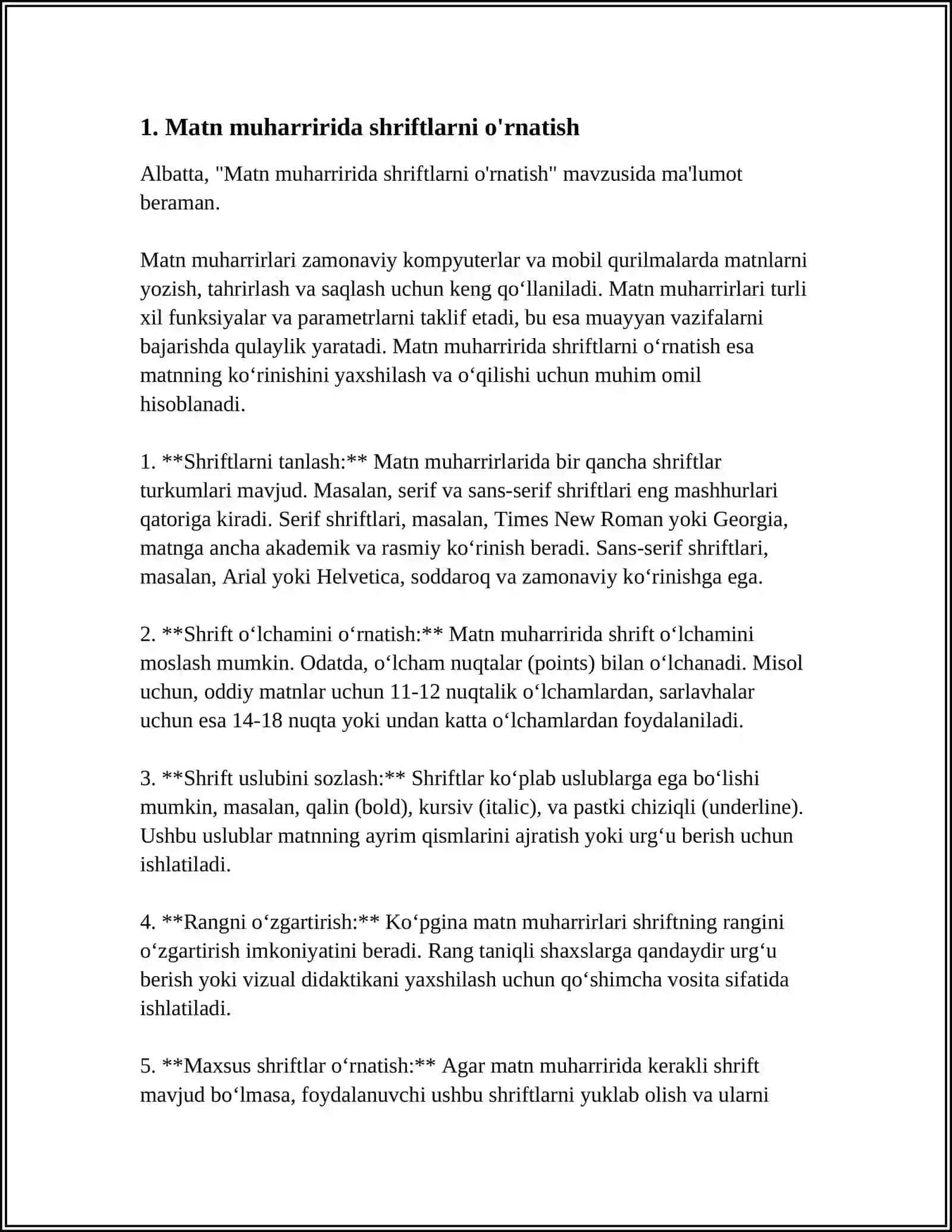 WORD MATN MUHARRIRIDA SHIRFTLAR BILAN ISHLASH 3