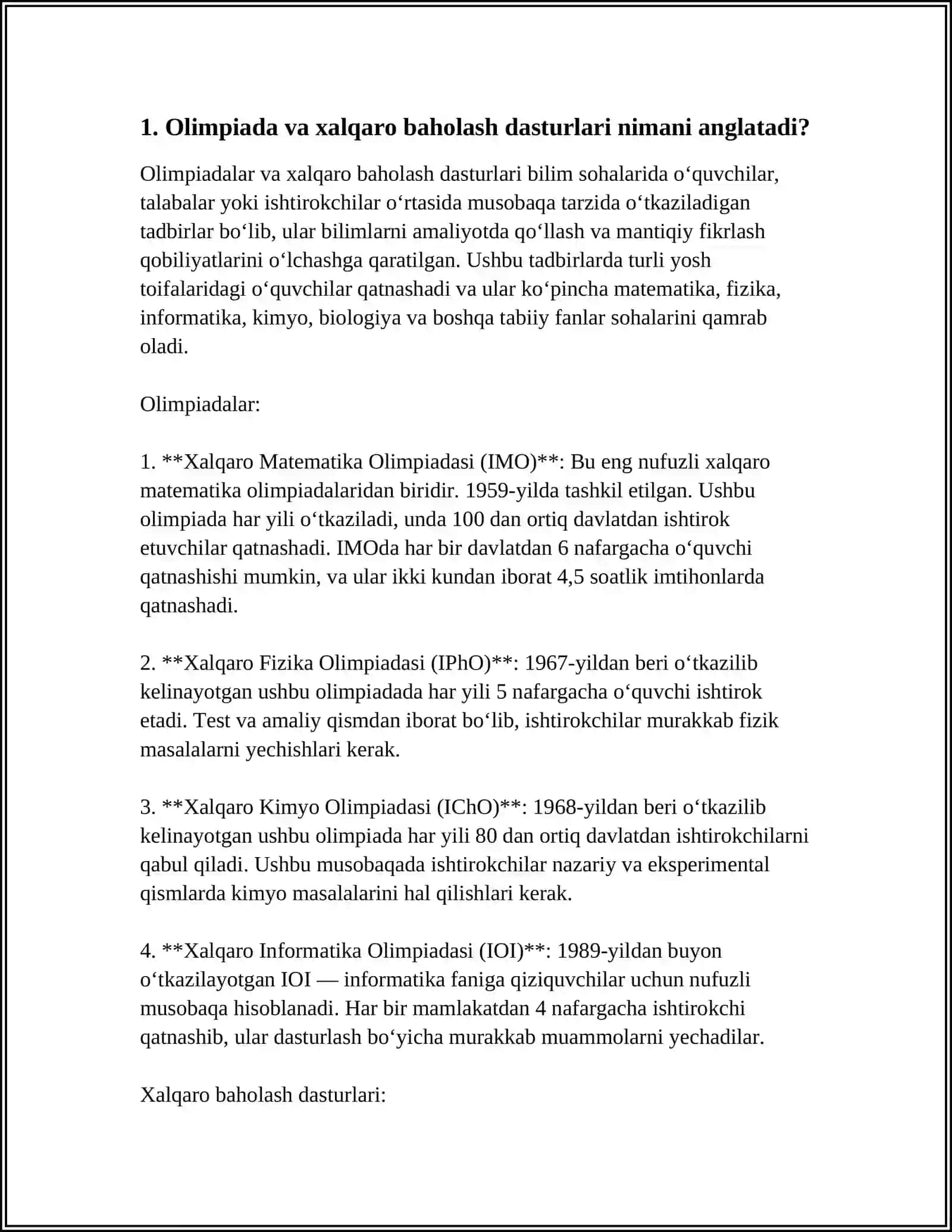 Olimpiadada Egma Xalqaro Baholash Dasturi, Mazmun va Mohiyati 3