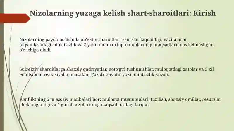 Nizolarning yuzaga kelishidagi shart- sharoitlar, shaxs toifalari va ularning xislatlari 3