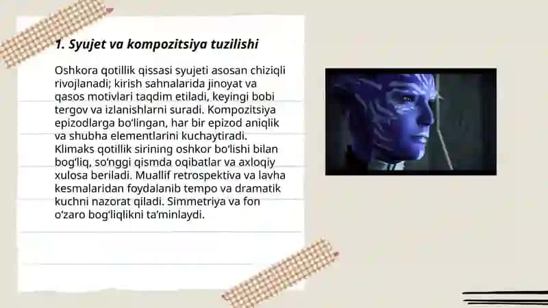 "Oshkora qotillik qissasi" asari tahlili 3