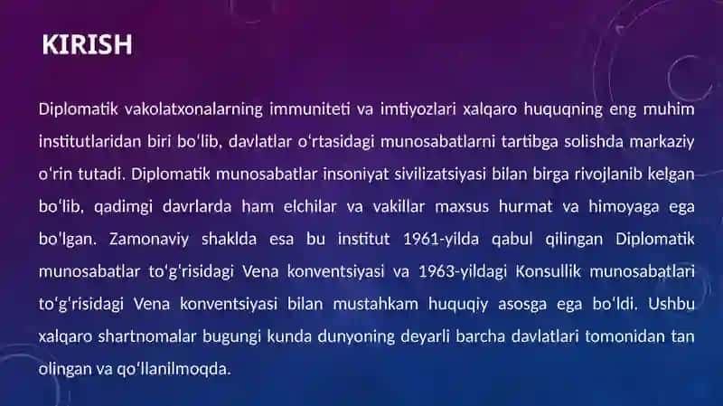 Diplomatik vakolatxonalarning immuniteti va imtiyozlari 3