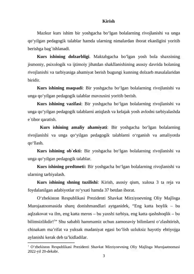 Bir yoshgacha bo‘lgan bolalarning rivojlanishi va unga qo‘yilgan pedagogik talablar. 3