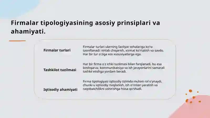 Firmalar tipologiyasi. Firmaning ichki tuzilmasi va uning asosiy funksiyalari 3