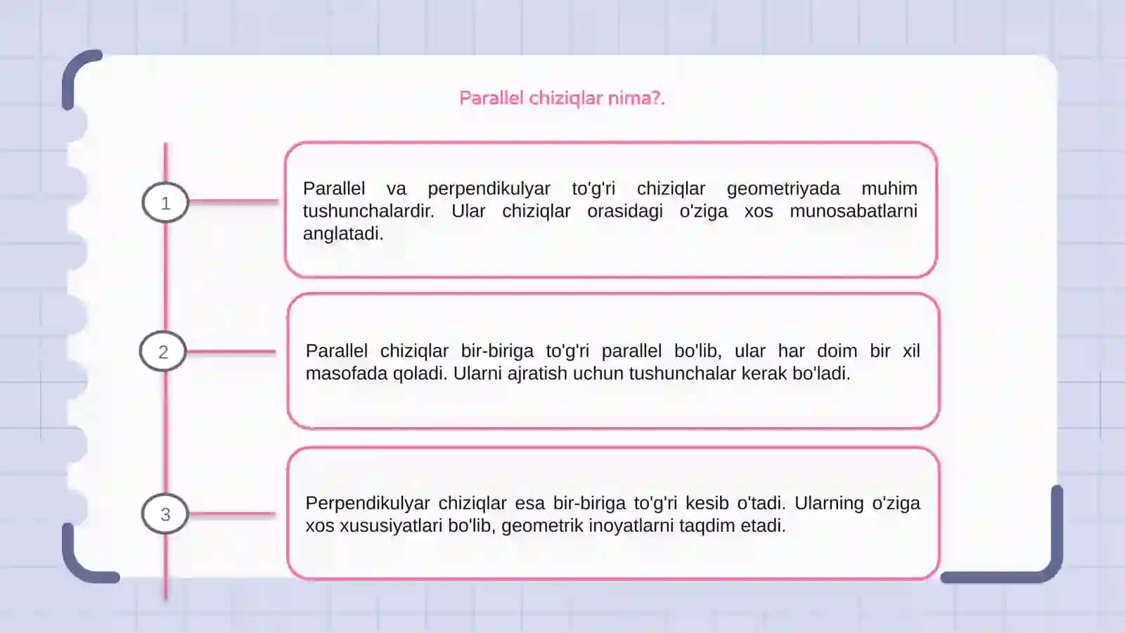 Parallel va perpendikulyar to'g'ri chiziqlar 3