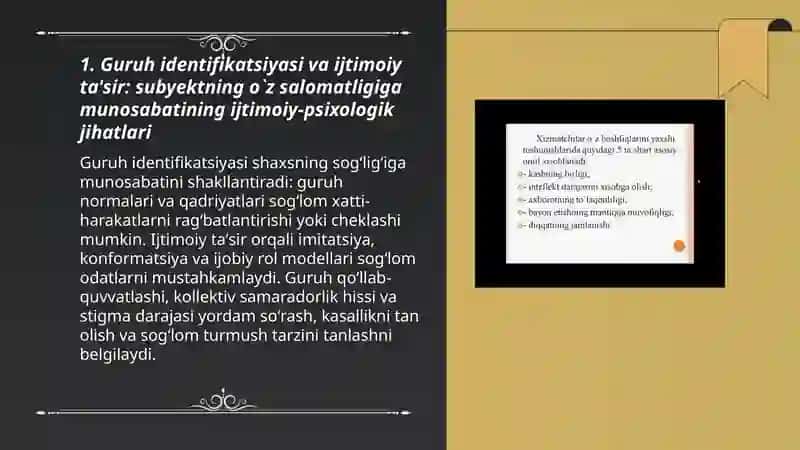 Turli hayotiy sharoitlarda subyektning o`z salomatligiga munosabati ifodalanishining ijtimoiy-psixologik xususiyatlari 3