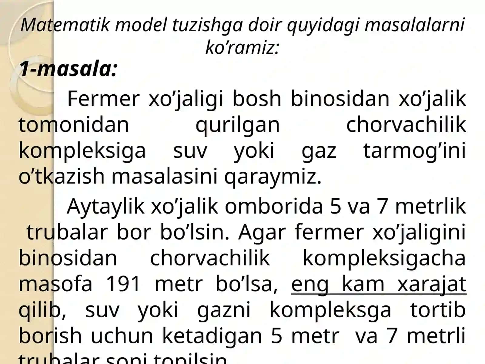Amaliy matematika fanining maqsad va vazifalari. Determinant tushunchasi. Determinantni hisoblash usullari. Determinantlarning asosiy xossalari 3