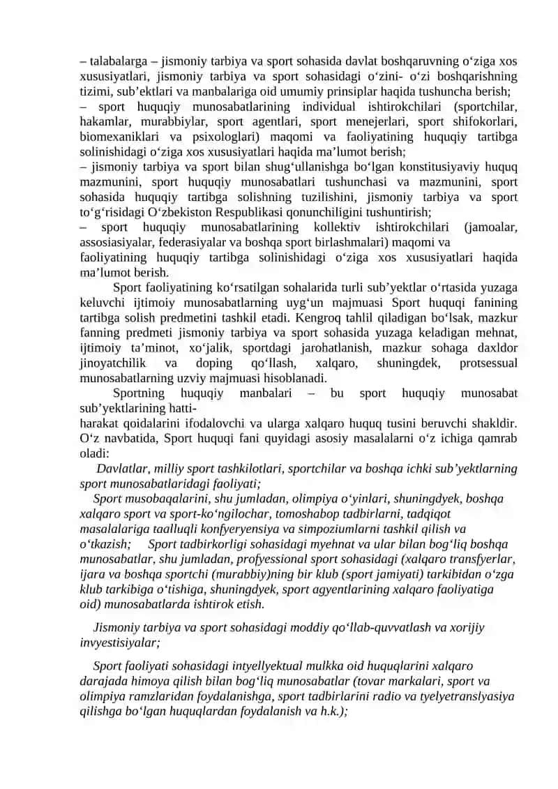 Sport huquqi tushunchasi, shakllanishi, manbalari va tizimi 3