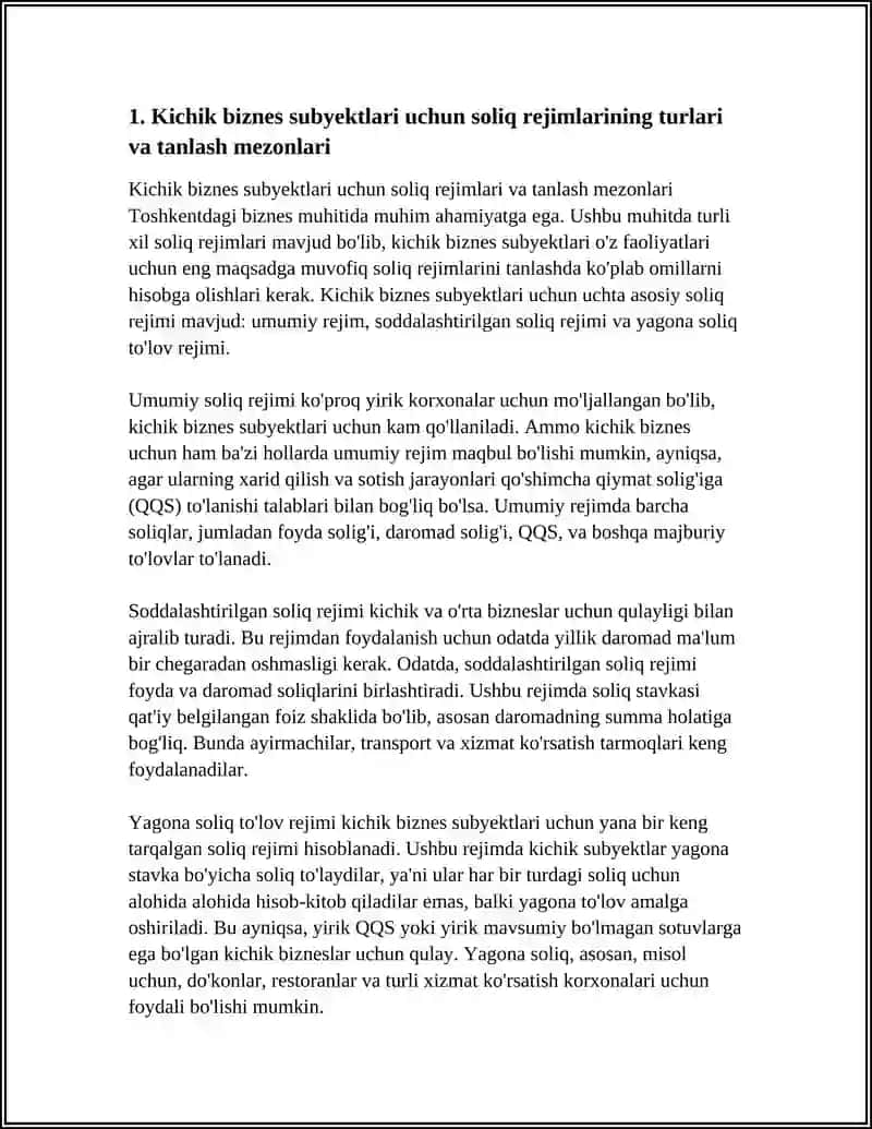 Kichik Biznes Subyektlari Uchun Soliqqa Tortishning O'zigа Xos Xususiyatları 3