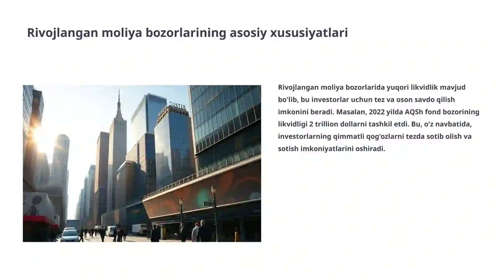 Rivojlangan va rivojlanayotgan moliya bozorlarini solishtirish 3