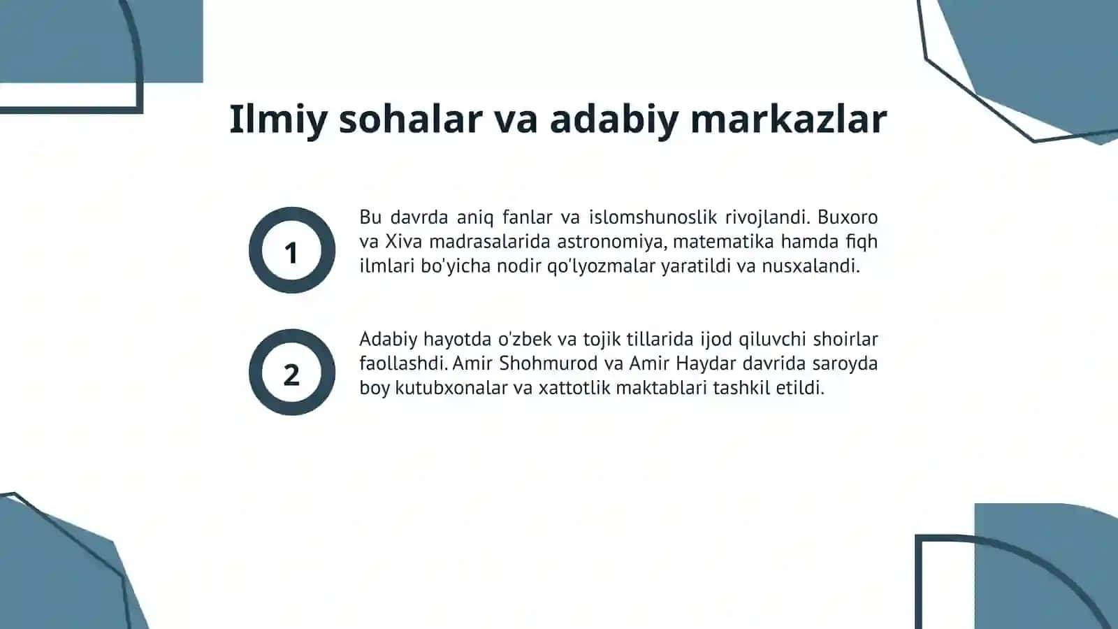 Manmangʻitlar davrida ilm fan va madaniyat 3