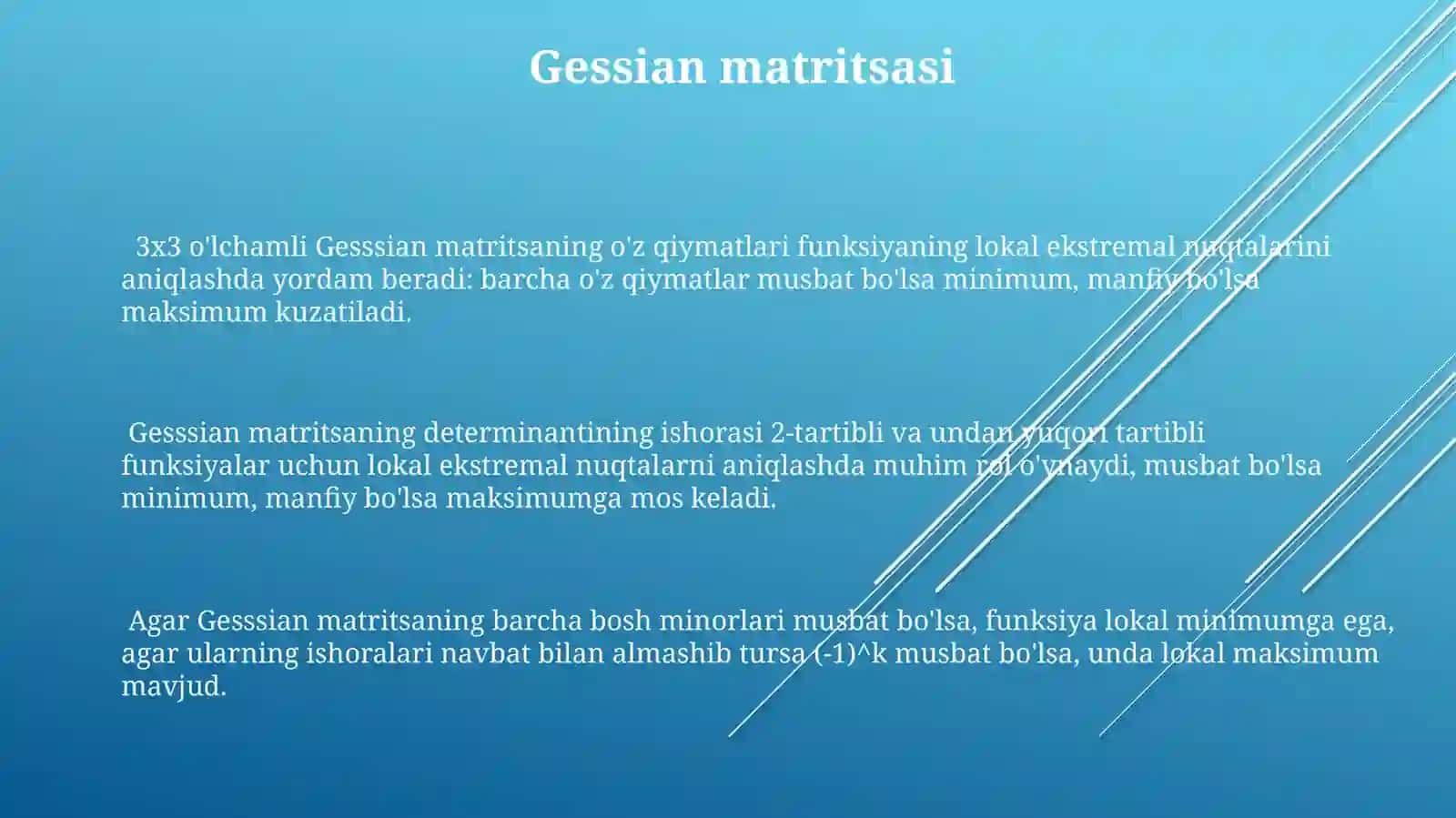 Ko’p o’zgaruvchili funktsiyaning ekstremum qiymatlari 3