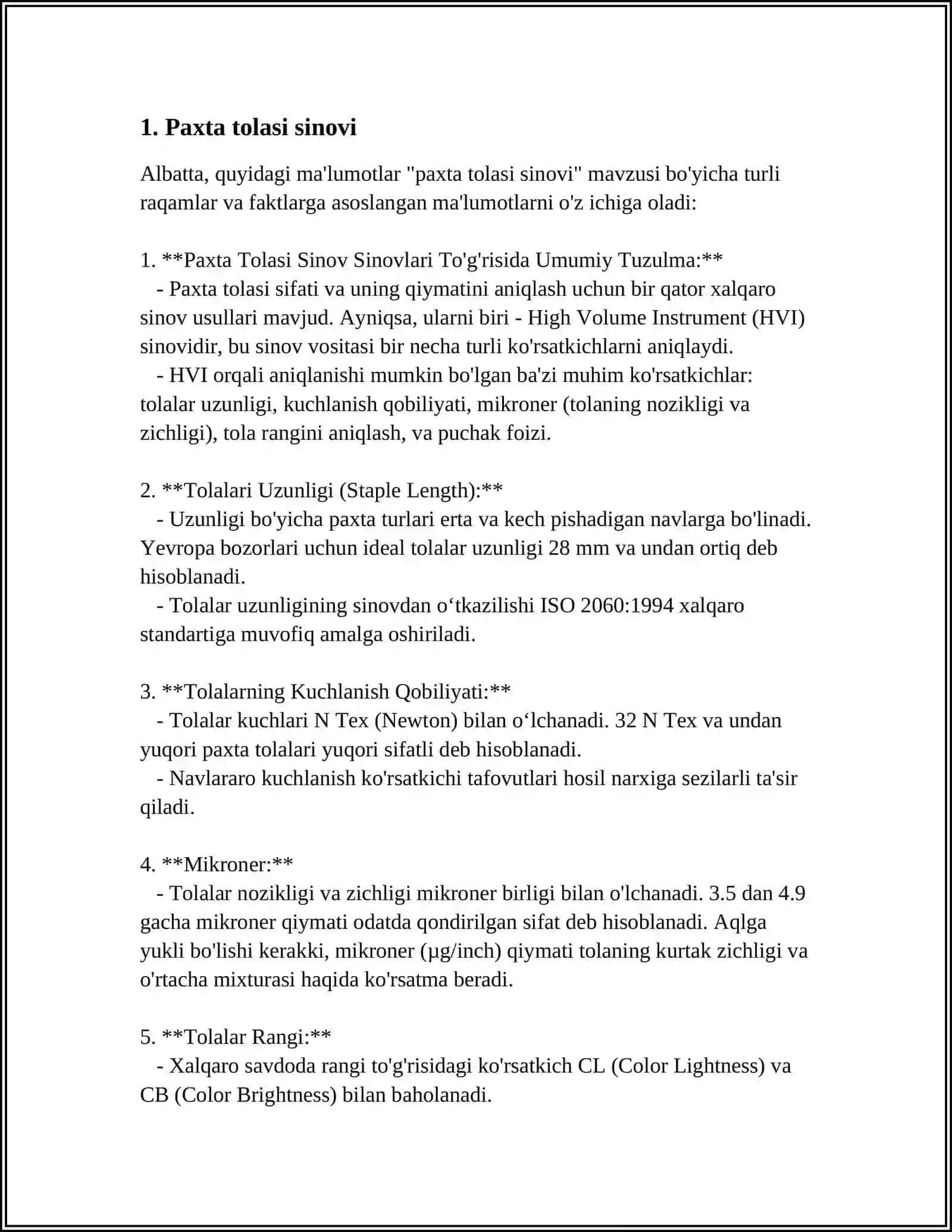 PAXTA TOLASI VA IPNING SIFATINI BELGILOVCHI STANDARTLAR 3
