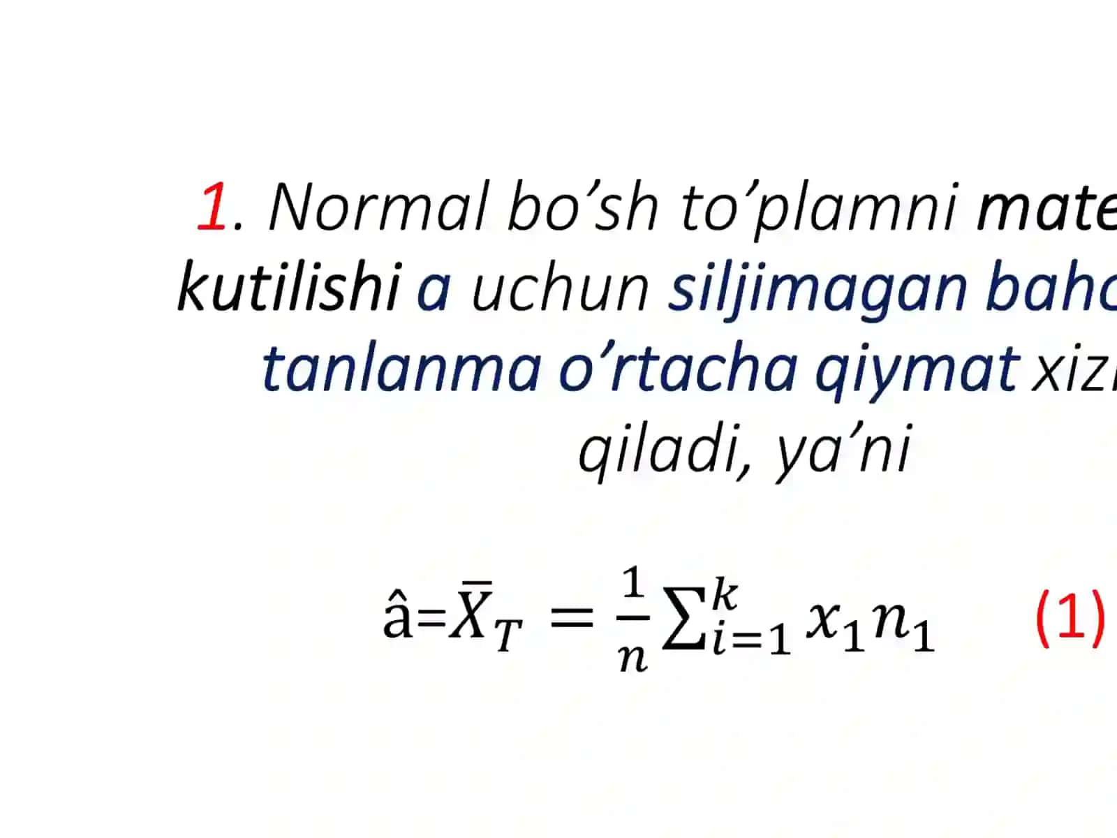 Ishonch intervallari. Normal bosh to’plamni noma’lum matematik kutilishi uchun ishonch intervallari qurish 3