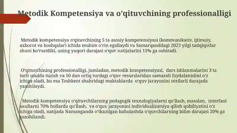 Metodik Kompetensiya va o'qituvchining professionalligi 3
