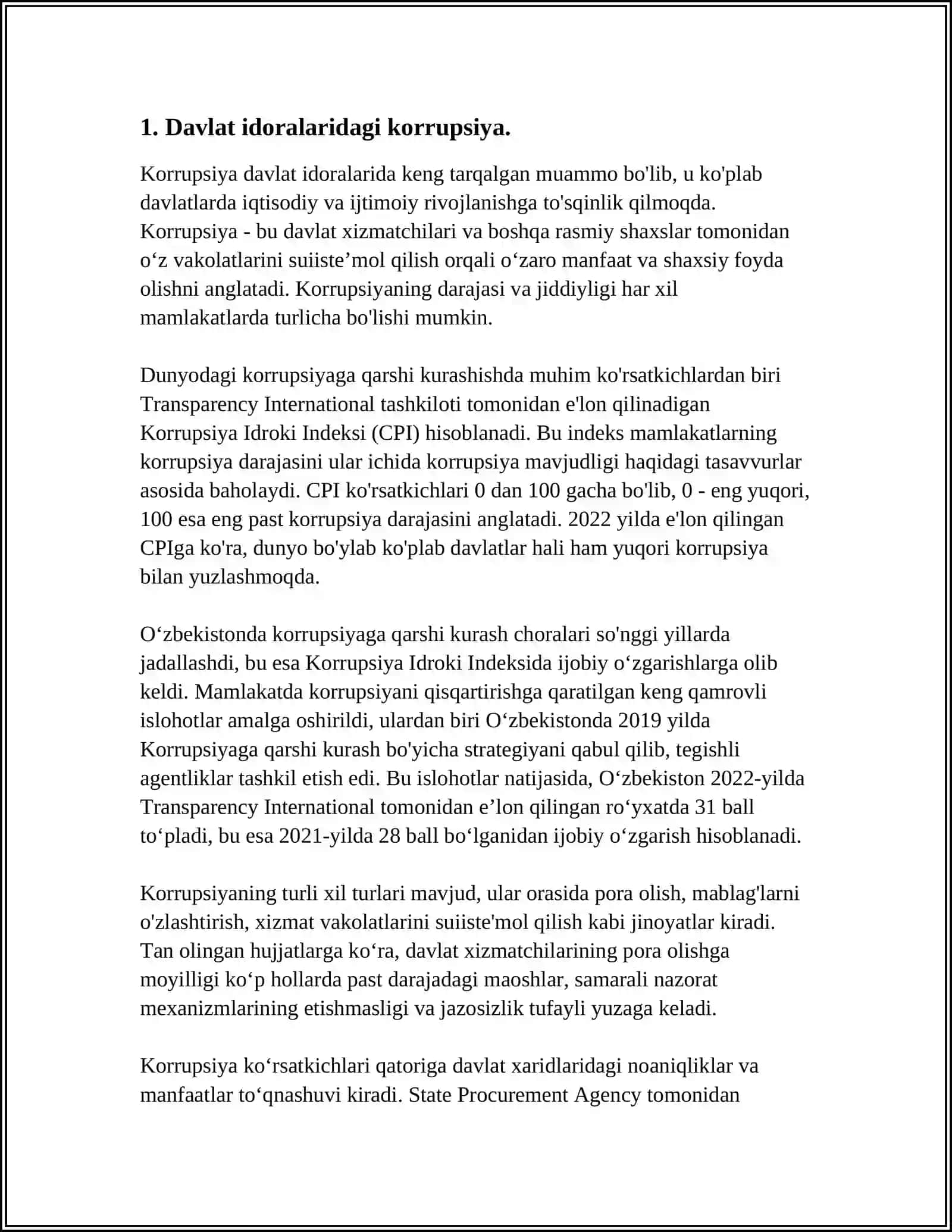 KORRUPSIYANING KÒRINISHLARI.KORRUPSIYANI KELTIRIP CHIQARUVCHI SUNIY TÒSIQLAR 3