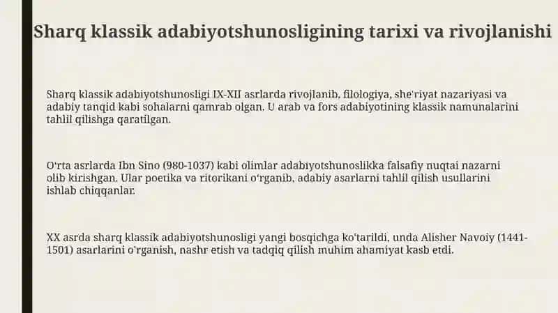 Sharq mumtoz adabiyot shunosligi tarixi bo'yicha 3
