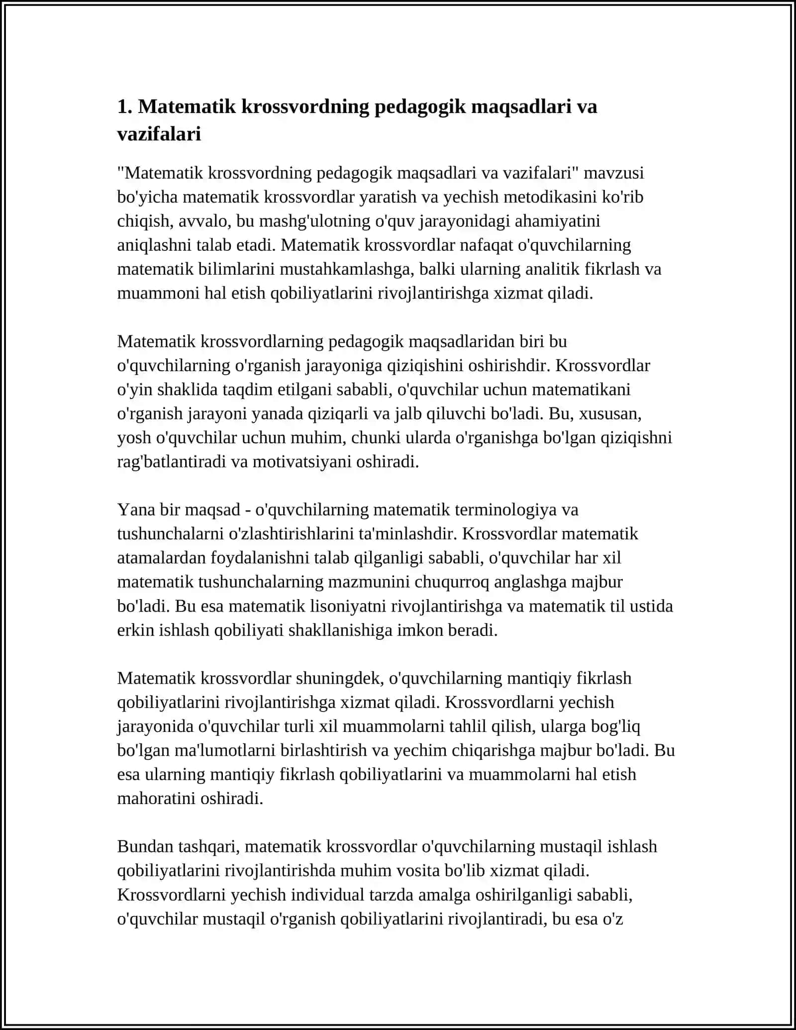 MATEMATIK KEROSSVORD YARATISH VA YECHISH METODIKASI 3
