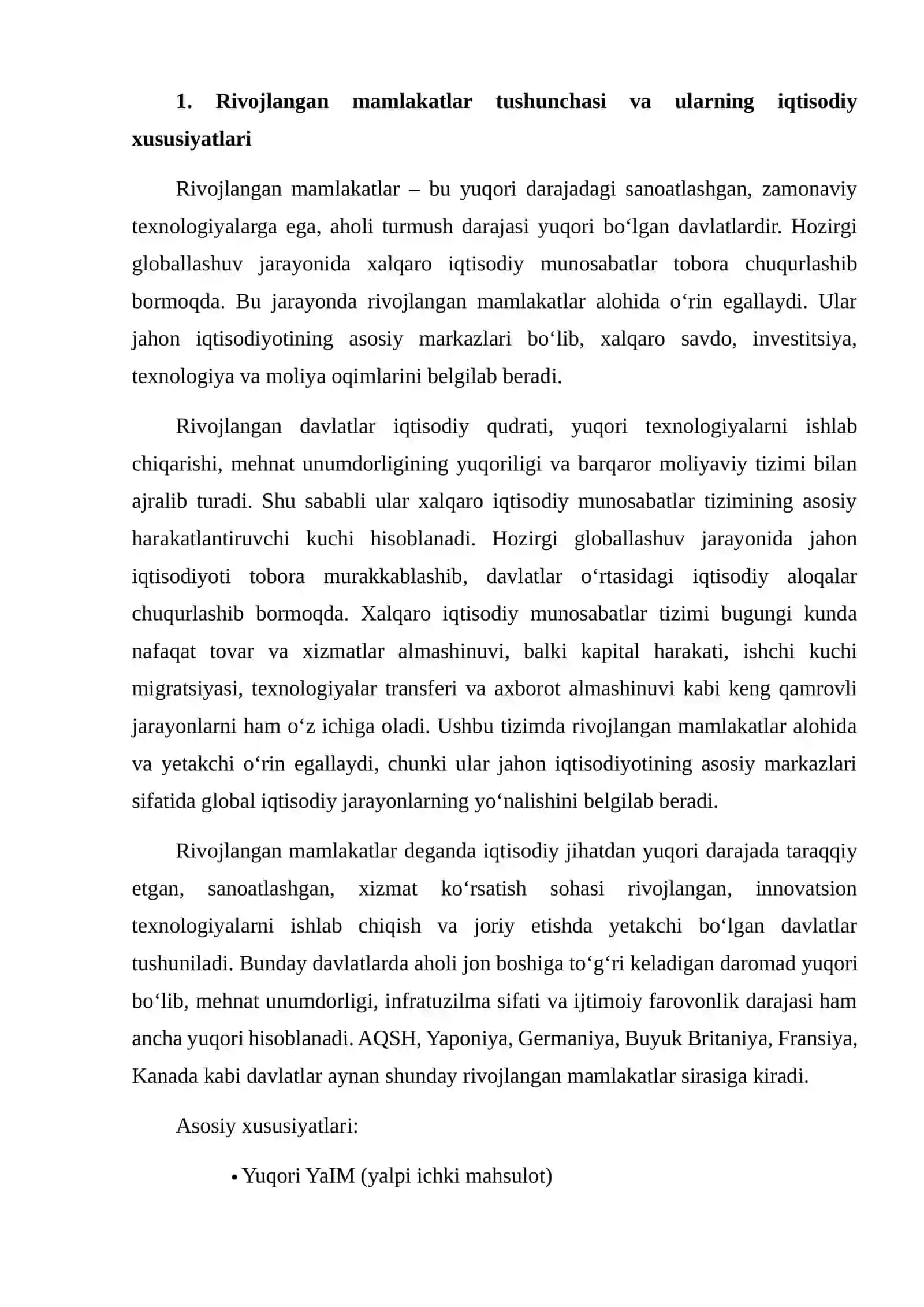RIVOJLANGAN MAMLAKATLAR – XALQARO IQTISODIY MUNOSABATLAR TIZIMIDA 3