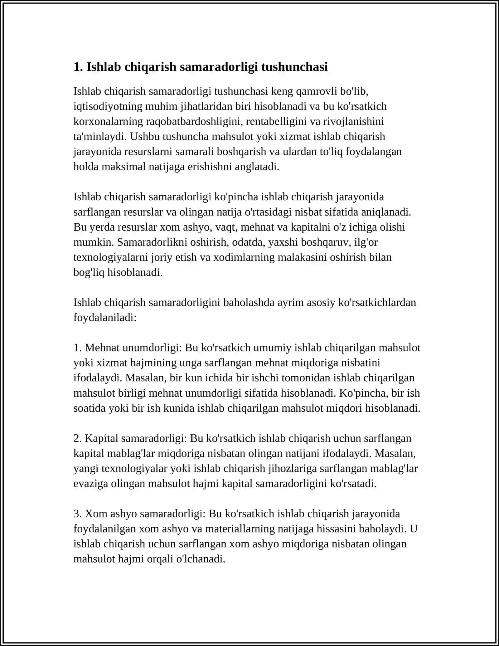 ISHLAB CHIQARISH SAMARADORLIGI VA UNING KOʻRSATAKICHLARI 3