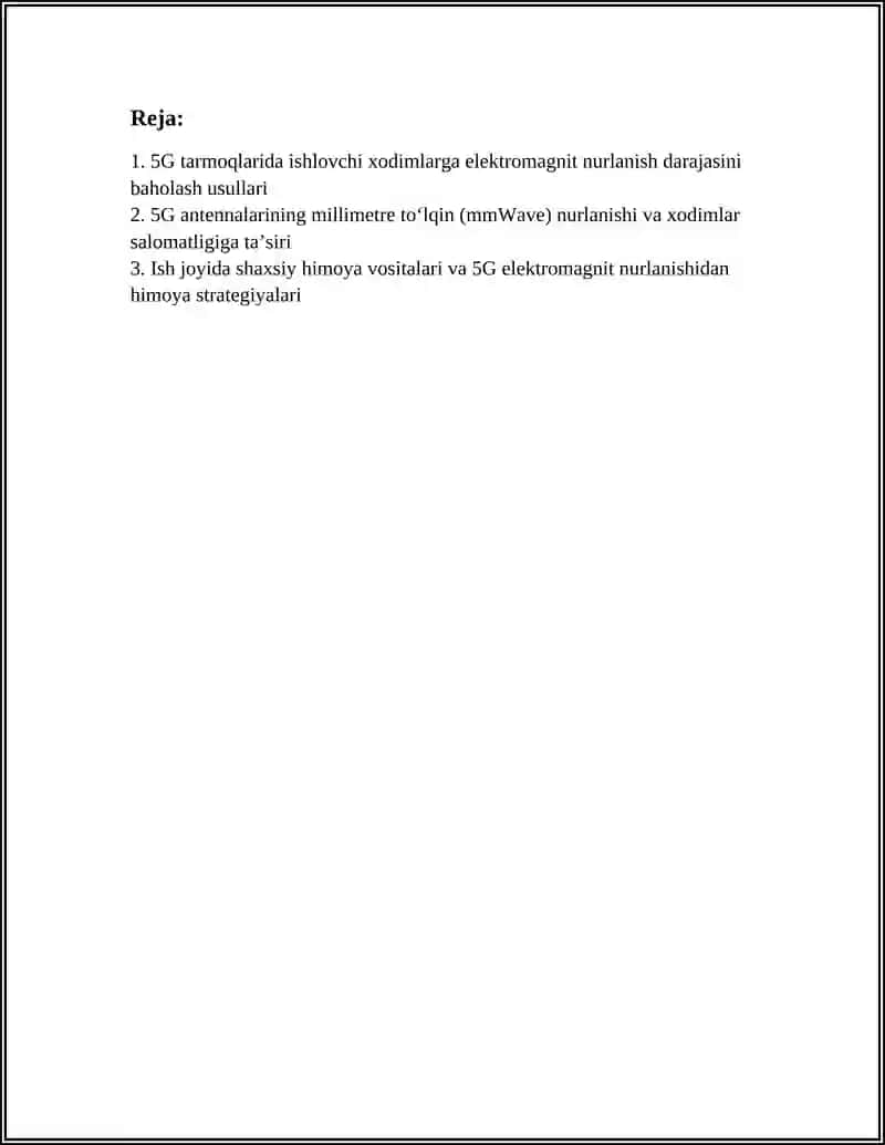 5G TARMOQLARI ASOSIDAGI TEXNIK TIZIMLARDA ELEKTROMAGNIT NURLANISHNING XODIMLARGA TA'SIRINI O'RGANISH 3