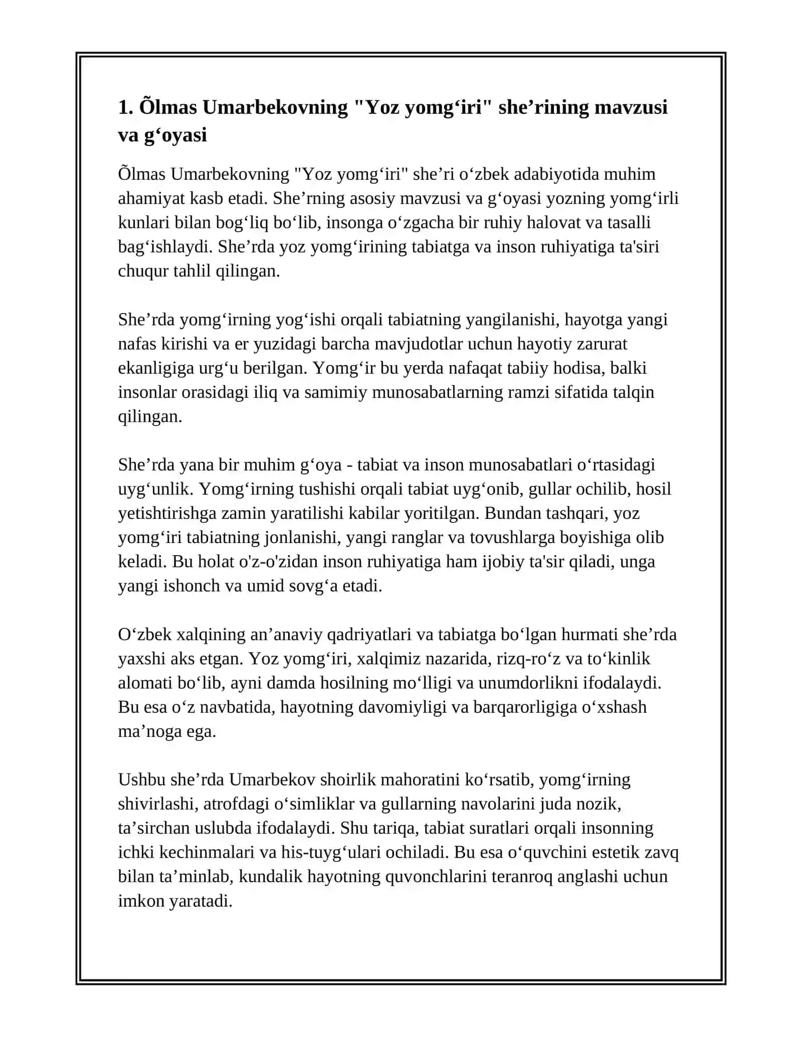 ÕLMAS UMARBEKOVNING YOZ YOMGʻIRI ASARI 3