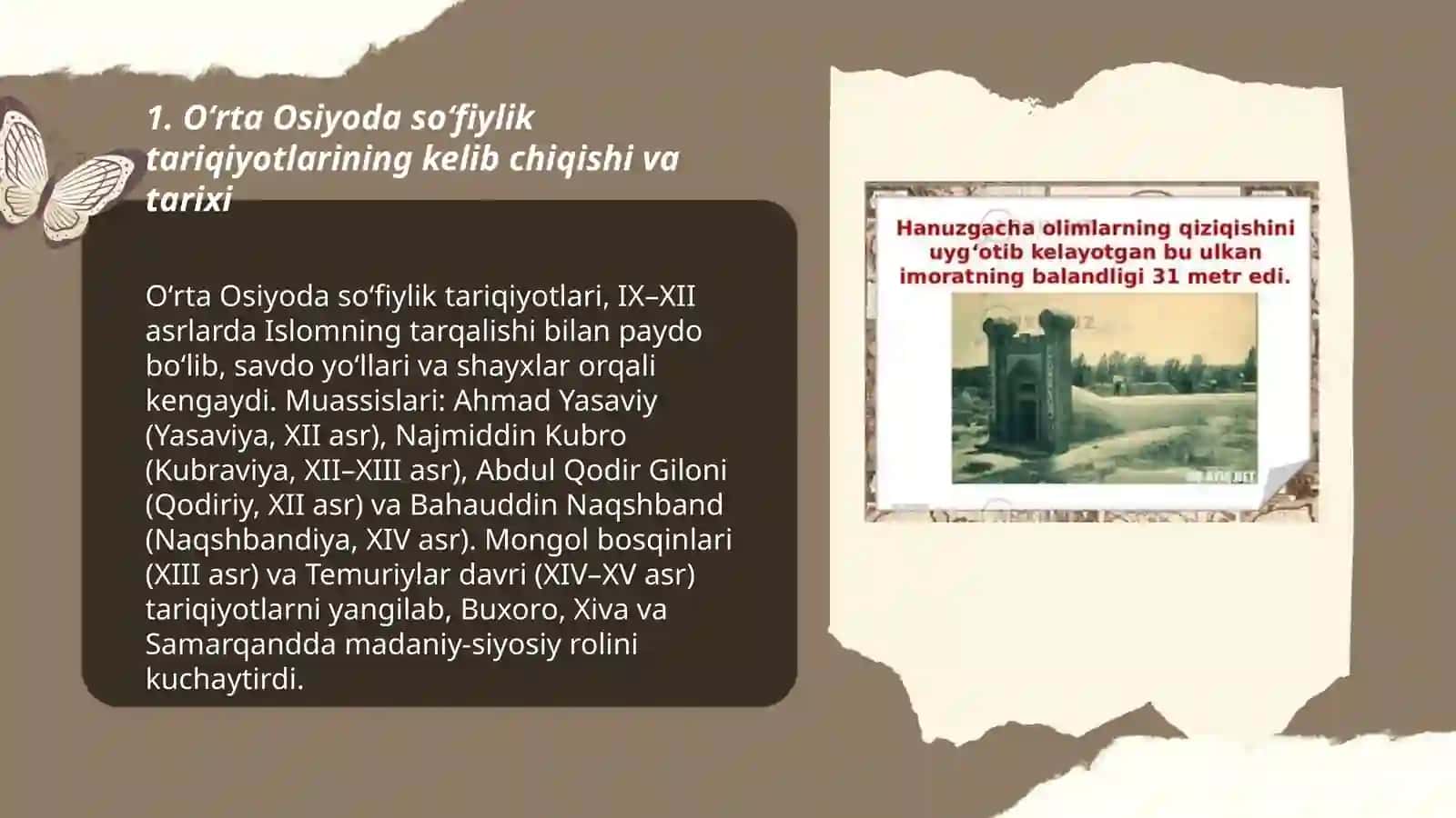 Oʻrta Osiyoda soʻfiylik tariqiyoti va oʻzbek xalq madaniyatidagi oʻrni - Abdiyeva Shohista 3