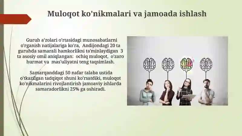 Muloqot ko'nikmalari va jamoada ishlash 3