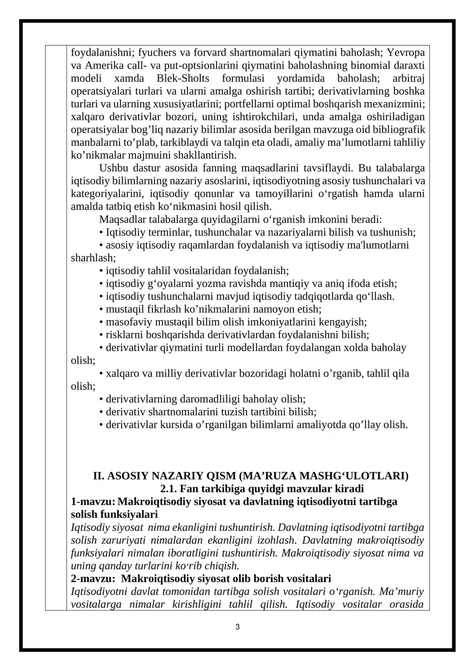 MAKROIQTISODIY SIYOSAT VA MOLIYA BOZORI 3
