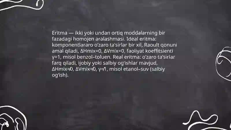 Eritmalar. Eritmalarning kolligativ hossalari 3