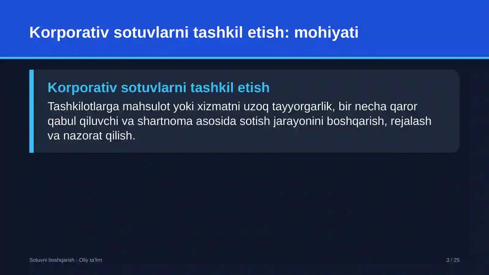 Sotuvni boshqarish · Oliy ta'lim 3