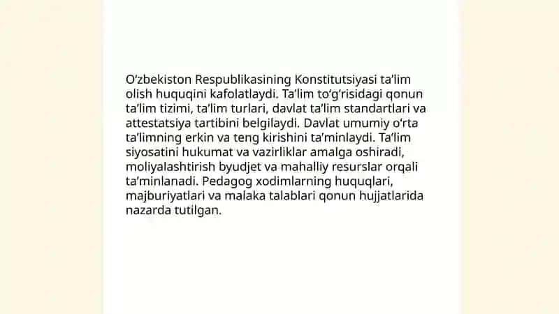 Oʻzbekiston respublikasi taʼlim tizimi. Pedagoglik kasbi va uning vazifalari 3