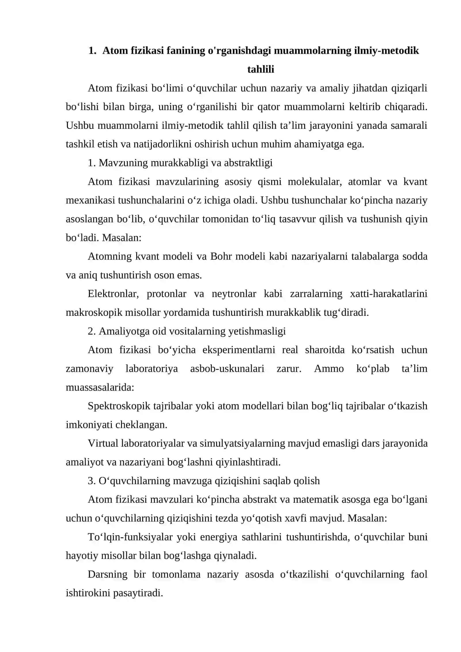 ATOM FIZIKASIGA OID MAVZULARNI O'QITISH METODIKASI 3