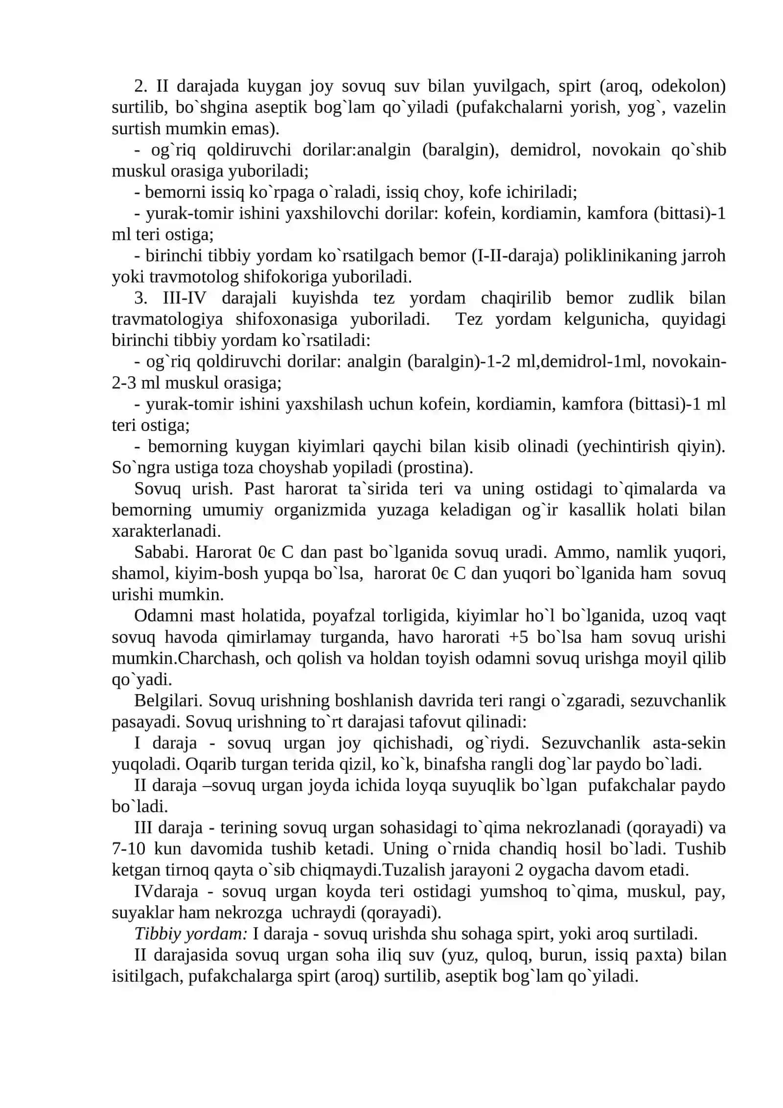 Kuyish, sovuq urishi, elektr tokidan shikastlanish, suvga cho`kish 3