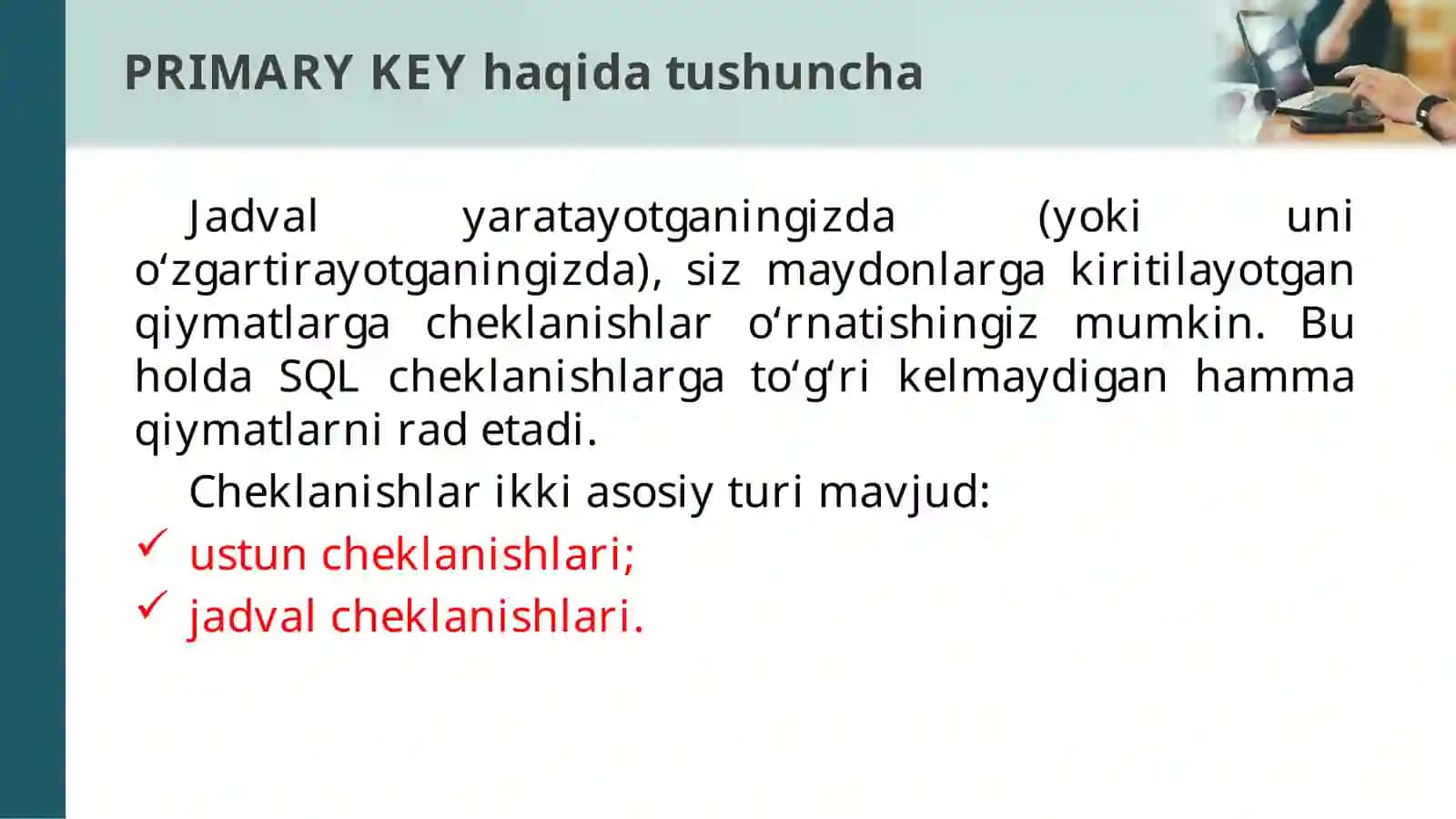 PRIMARY KEY haqida 3