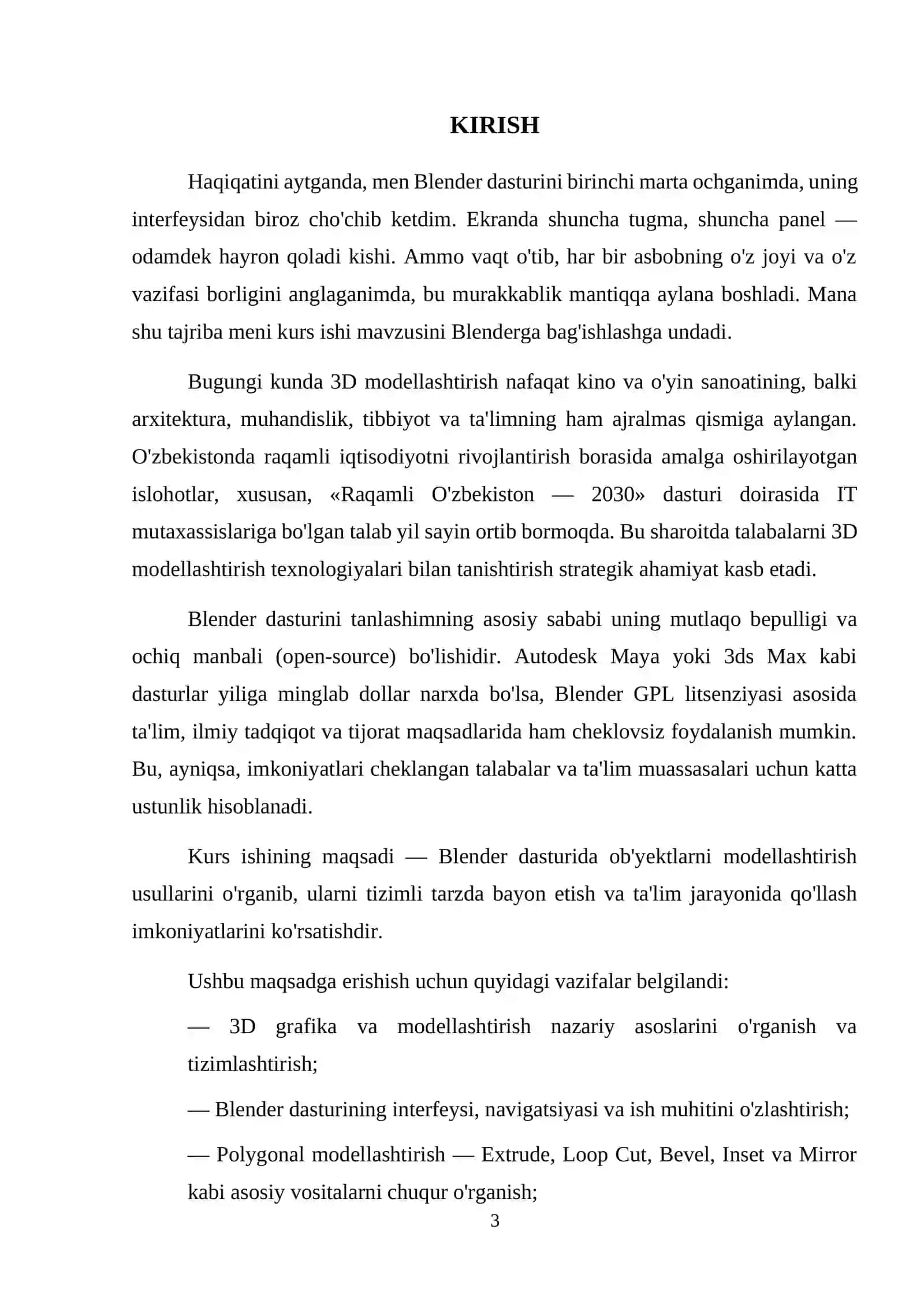 Blender dasturida ob’yektlarni modellashtirish 3