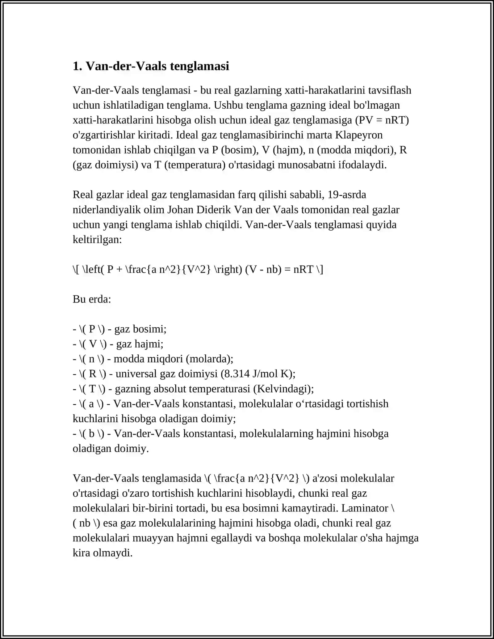 VAN-DER-VAALS TENGLAMASI. VAN -DER-VAALS IZOTERMALARI VA ULARNING TAHLILI.IZOTERMALAR 3