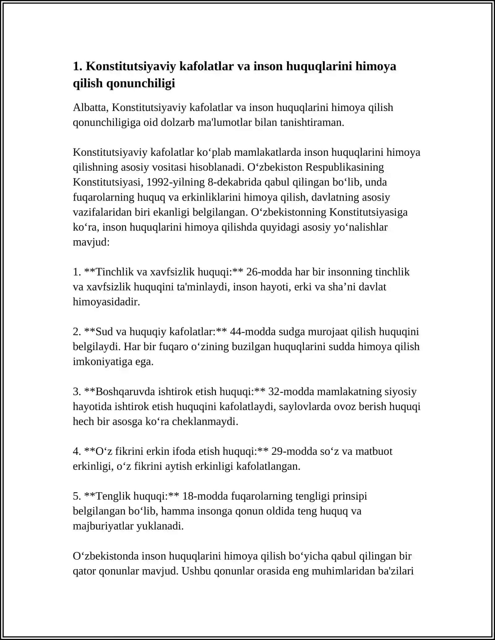 YANGI OʻZBEKISTONDA INSON HAQ HUQUQLARI VA ERKINLIKLARI KAFOLATLARINING YARATILISHI 3