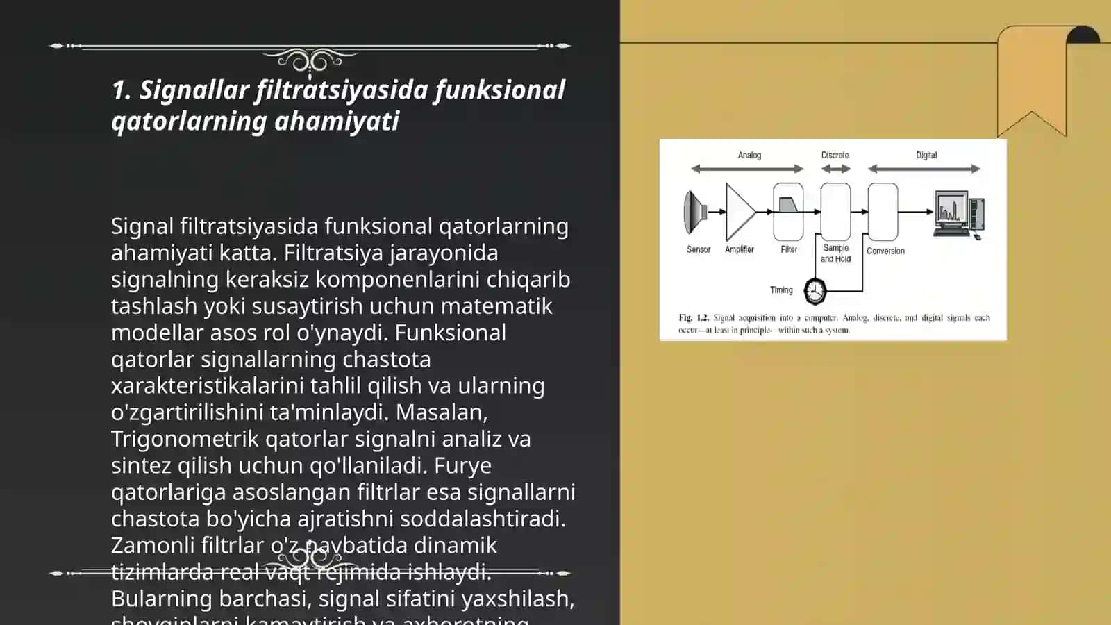 Signallar filtratsiyasi va tahlilda funksional qatorlar tatbiqlari 3