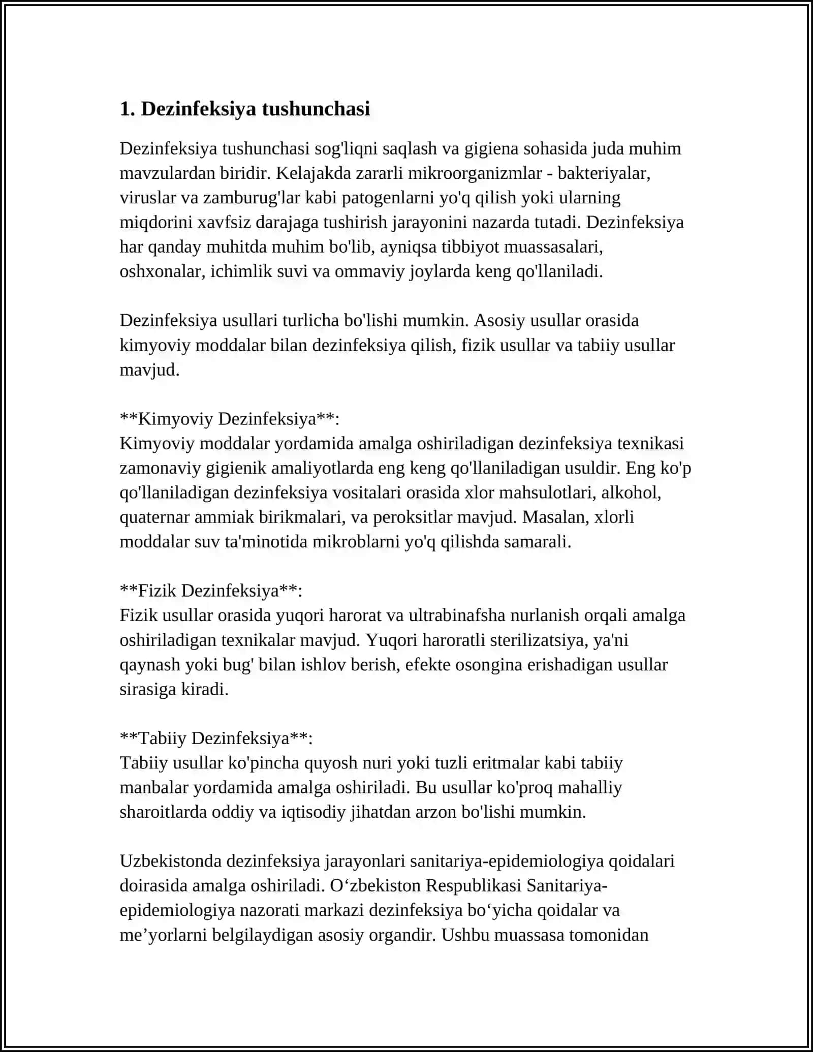 DEZENFEKSIYA TASNIFI. DEZENFEKSIYA TURLARI. ASOB-ANJOMLAR DEZENFEKSIYASI 3