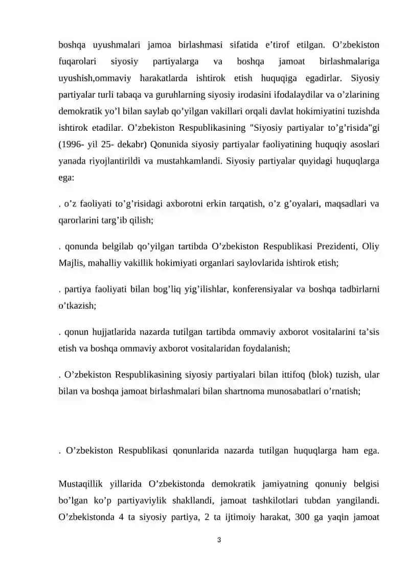 PARTIYALAR, JAMOAT TASHKILOTLARI VA OMMAVIY AXBOROT VOSITALARINING RIVOJLANISHI 3