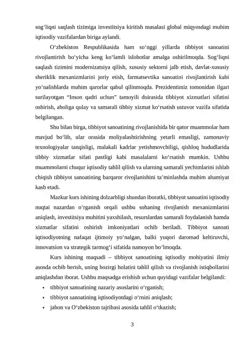 TIBBIYOT SANOATINING IQTISODIY TAHLILI 3