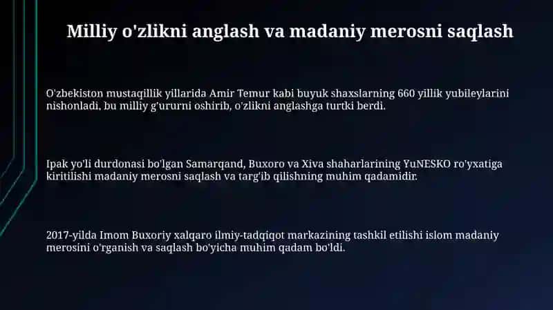 Mustaqillik davrida Özbekistondagi manaviy va madaniy rivojlanish 3