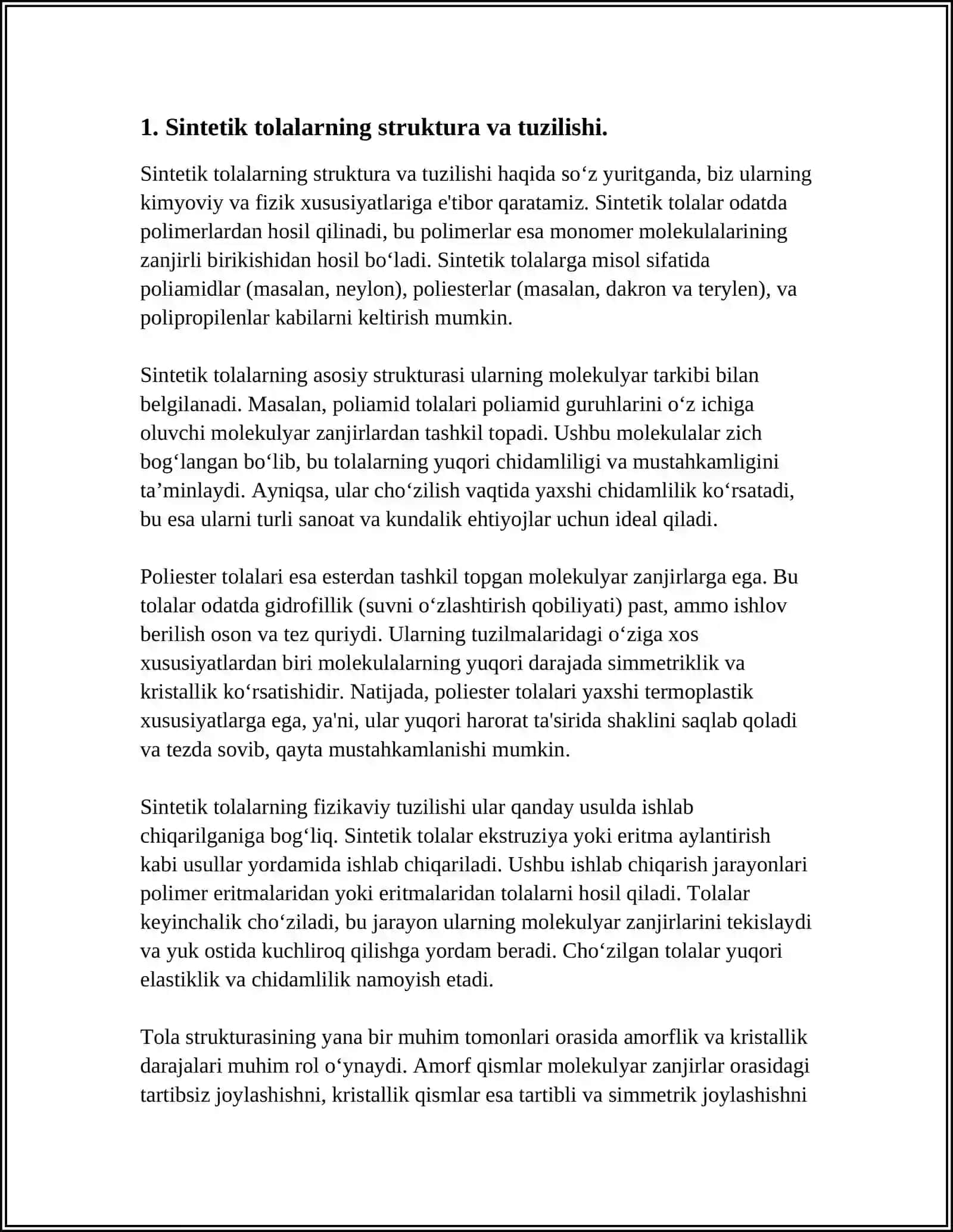 SINTETIK TOLALARNING FIZIK - MEXANIK XOSSALARI 3