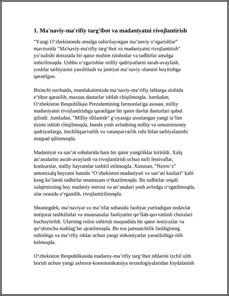 YANGI ÓZBEKISTONDA AMALGA OSHIRILAYOTGAN MA'NAVIY ÓZGARISHLAR 3