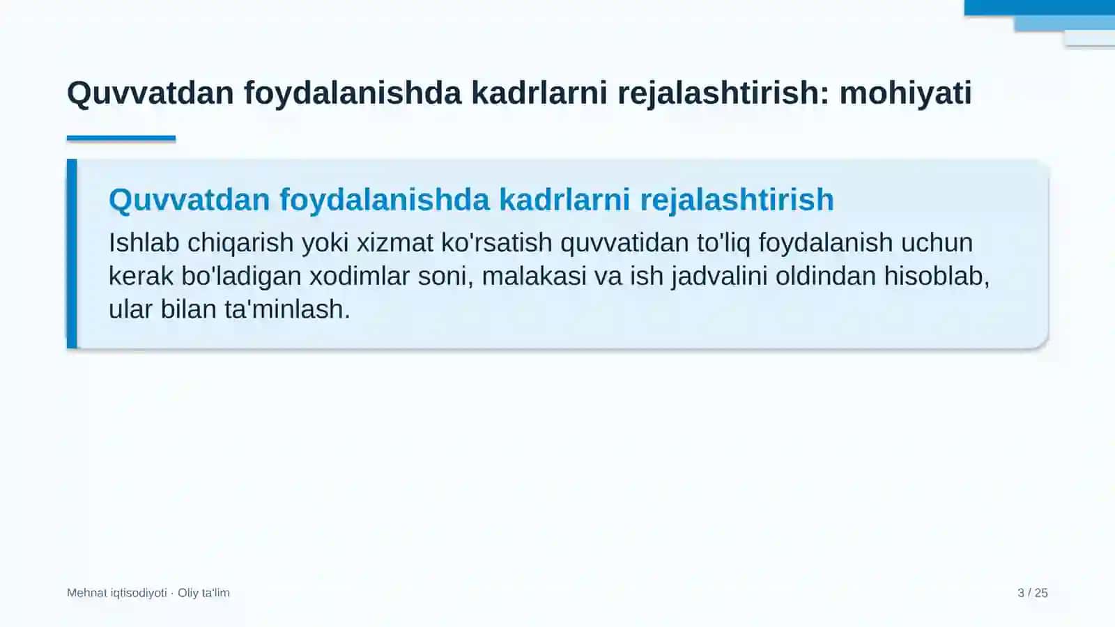 markaziy bank tizimida ishlab chiqarish quvvatidan kadrlar bilan foydalanishni rejalashtirish 8291 3