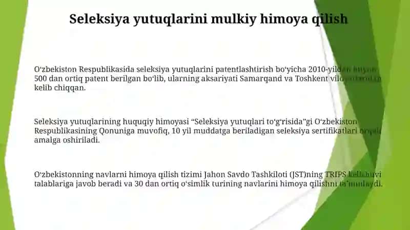 O'zbekiston Respublikasining seleksiya yutuqlari to'g'risidagi qonunlar 3