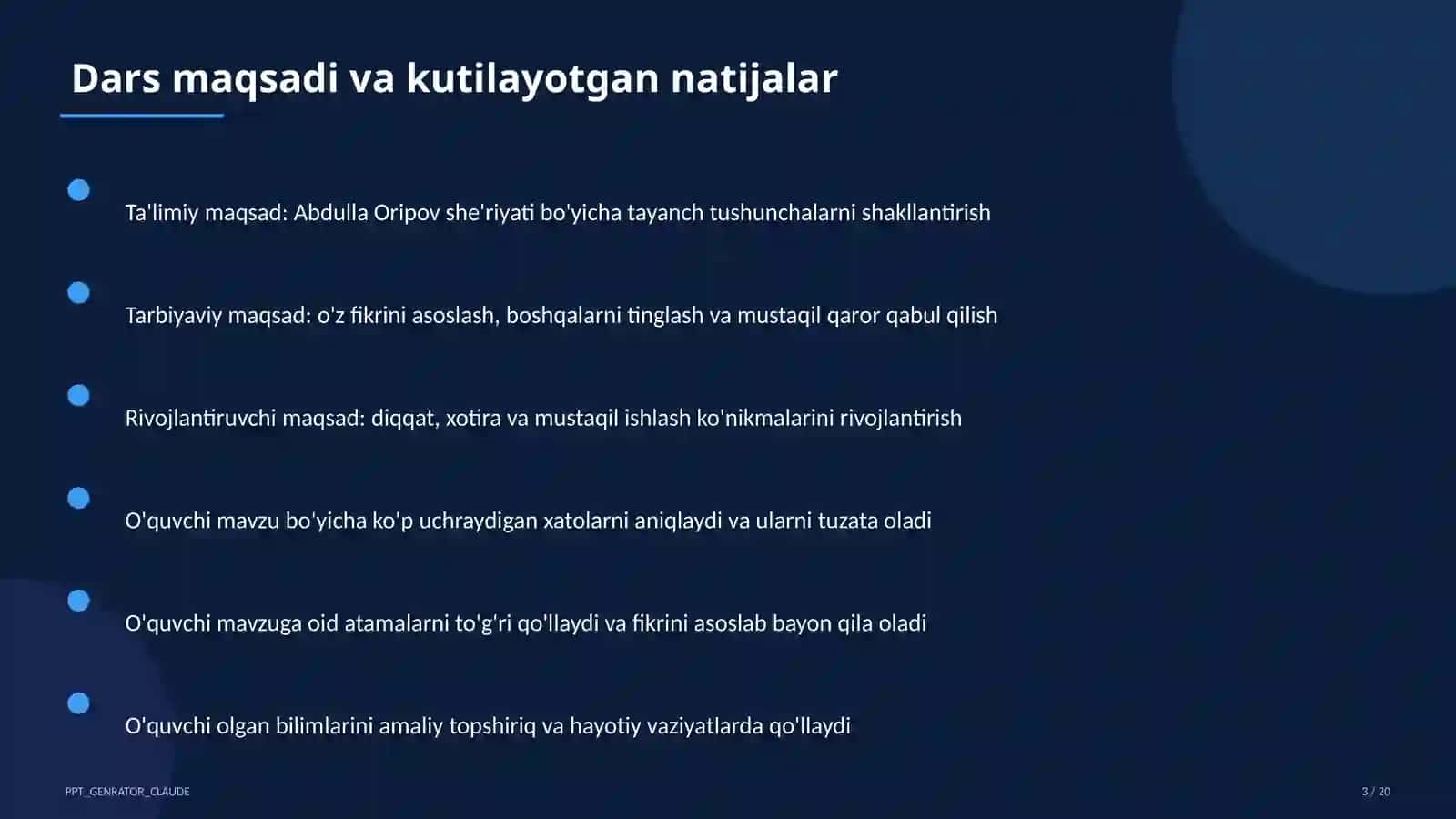 Abdulla Oripov she'riyati (9-sinf) 3