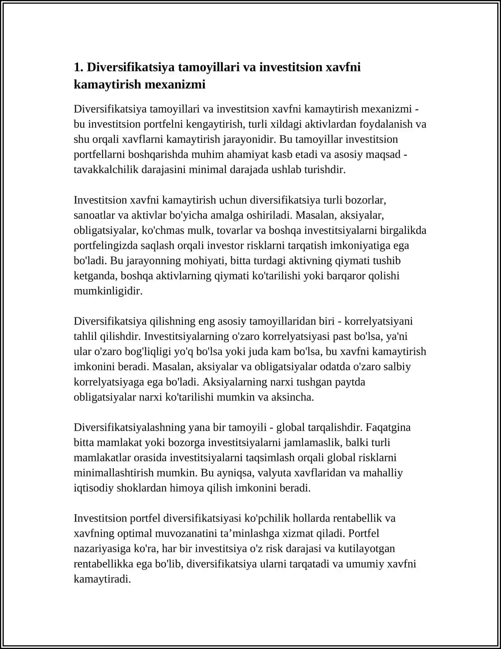 INVESTITSION TAVAKKALCHILIKNI BOSHQARISHDA DIVERSIFIKATSIYA MOHIYATI 3